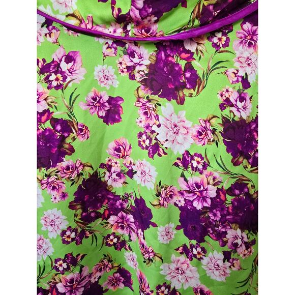 Giovanna Nicolai Green Purple Floral Satin Wrap Tie Top Blouse Sz 40 S - Picture 6 of 6